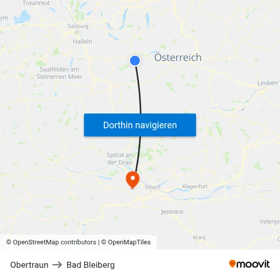 Obertraun to Bad Bleiberg map