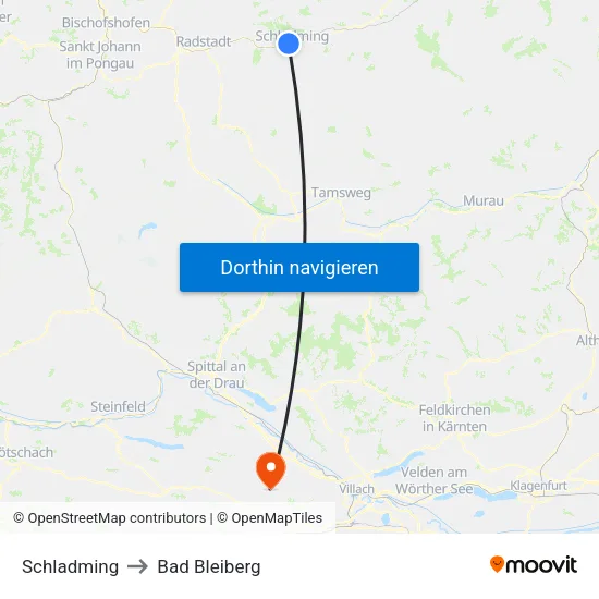 Schladming to Bad Bleiberg map