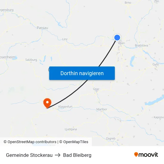 Gemeinde Stockerau to Bad Bleiberg map