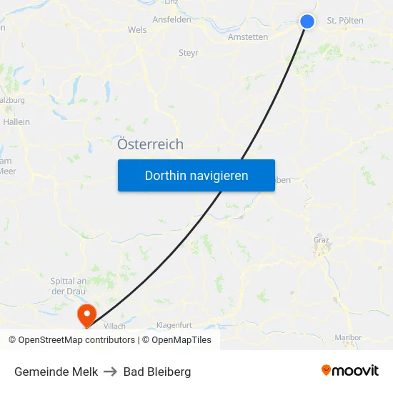 Gemeinde Melk to Bad Bleiberg map