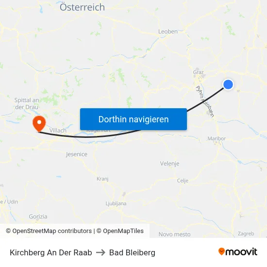 Kirchberg An Der Raab to Bad Bleiberg map