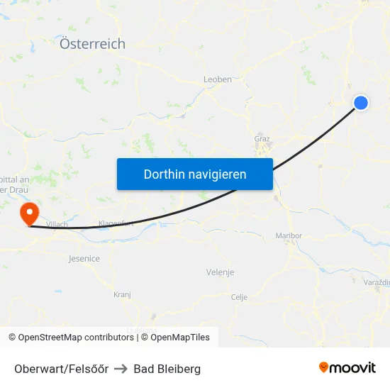Oberwart/Felsőőr to Bad Bleiberg map