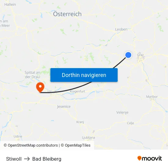 Stiwoll to Bad Bleiberg map