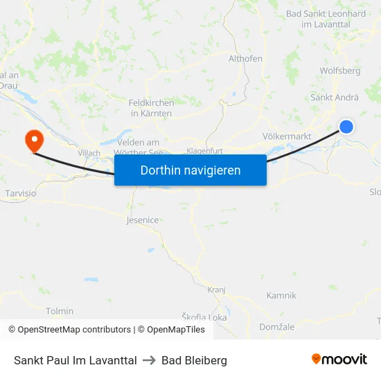 Sankt Paul Im Lavanttal to Bad Bleiberg map