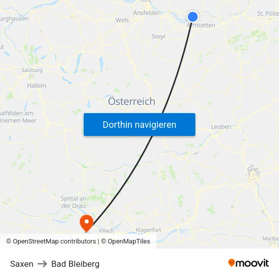 Saxen to Bad Bleiberg map