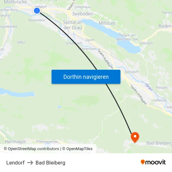 Lendorf to Bad Bleiberg map