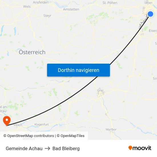 Gemeinde Achau to Bad Bleiberg map