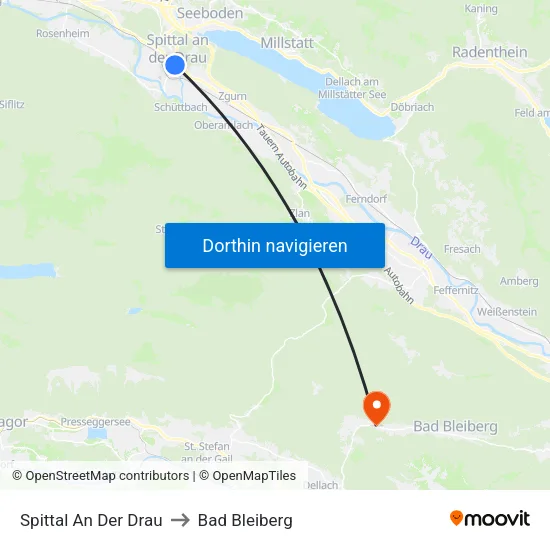 Spittal An Der Drau to Bad Bleiberg map