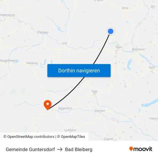 Gemeinde Guntersdorf to Bad Bleiberg map