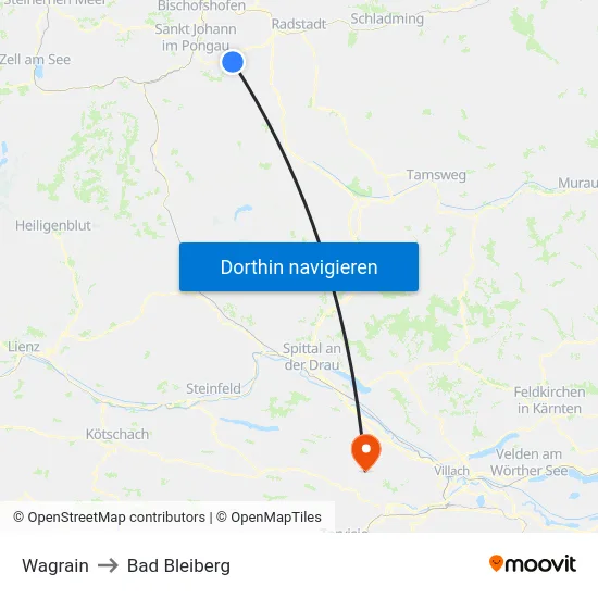 Wagrain to Bad Bleiberg map