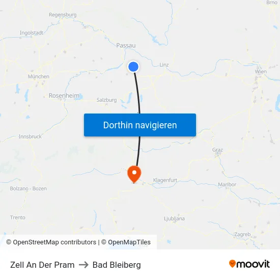 Zell An Der Pram to Bad Bleiberg map