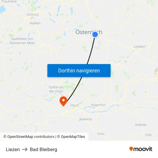 Liezen to Bad Bleiberg map