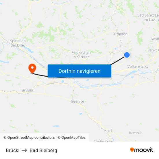 Brückl to Bad Bleiberg map