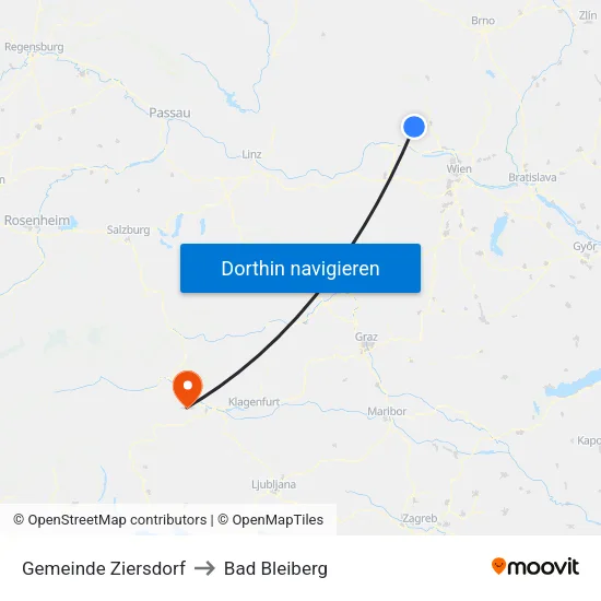 Gemeinde Ziersdorf to Bad Bleiberg map