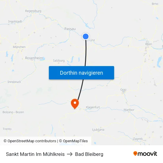 Sankt Martin Im Mühlkreis to Bad Bleiberg map