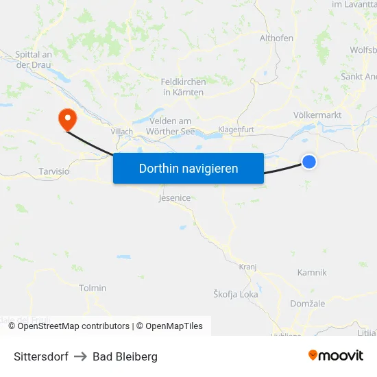 Sittersdorf to Bad Bleiberg map