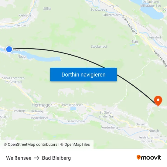 Weißensee to Bad Bleiberg map
