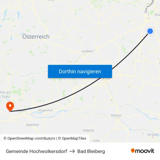Gemeinde Hochwolkersdorf to Bad Bleiberg map