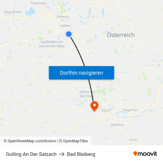 Golling An Der Salzach to Bad Bleiberg map