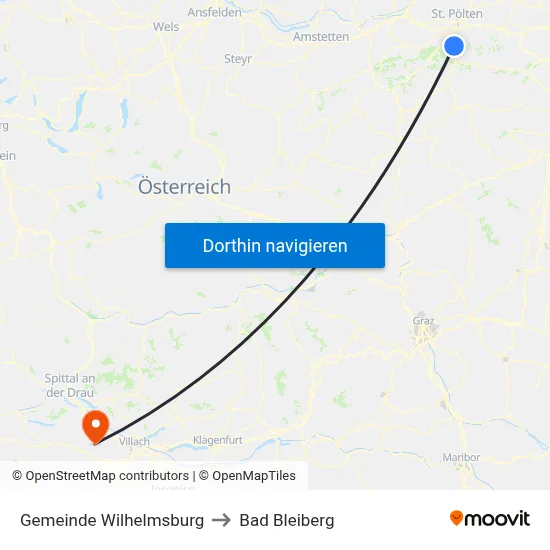 Gemeinde Wilhelmsburg to Bad Bleiberg map