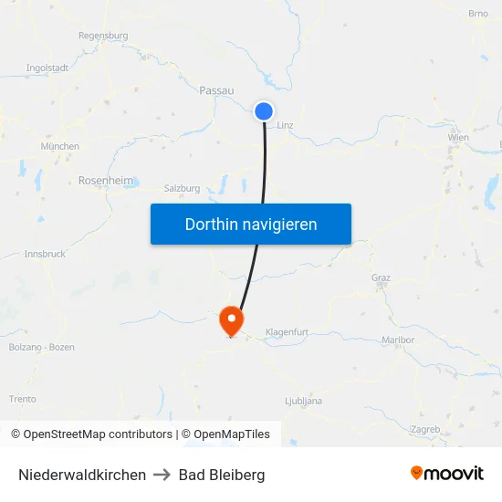 Niederwaldkirchen to Bad Bleiberg map