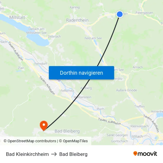 Bad Kleinkirchheim to Bad Bleiberg map