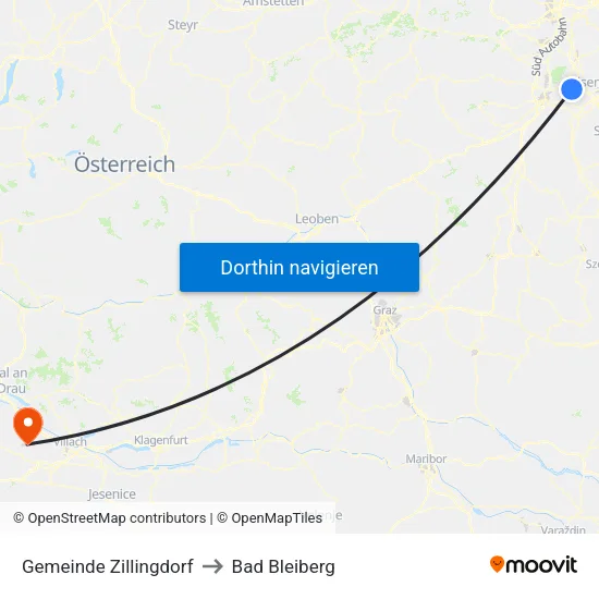 Gemeinde Zillingdorf to Bad Bleiberg map