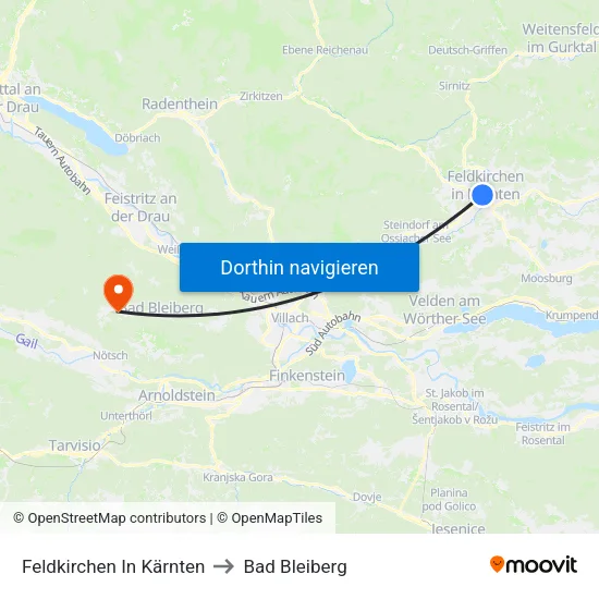 Feldkirchen In Kärnten to Bad Bleiberg map