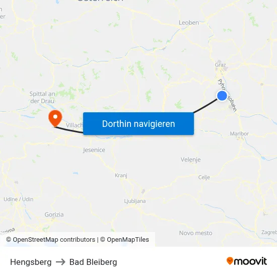 Hengsberg to Bad Bleiberg map