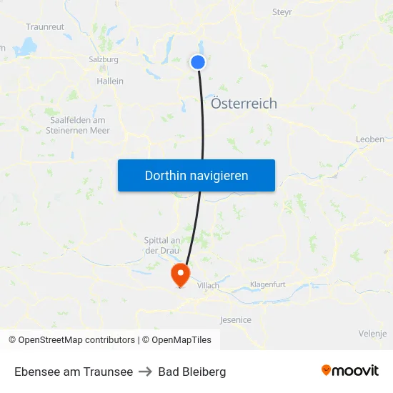 Ebensee am Traunsee to Bad Bleiberg map