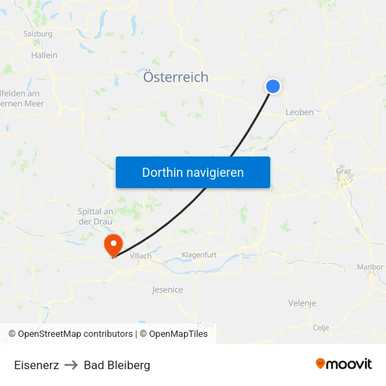 Eisenerz to Bad Bleiberg map