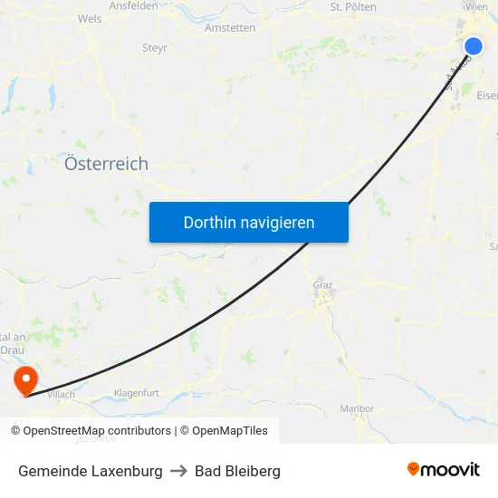 Gemeinde Laxenburg to Bad Bleiberg map