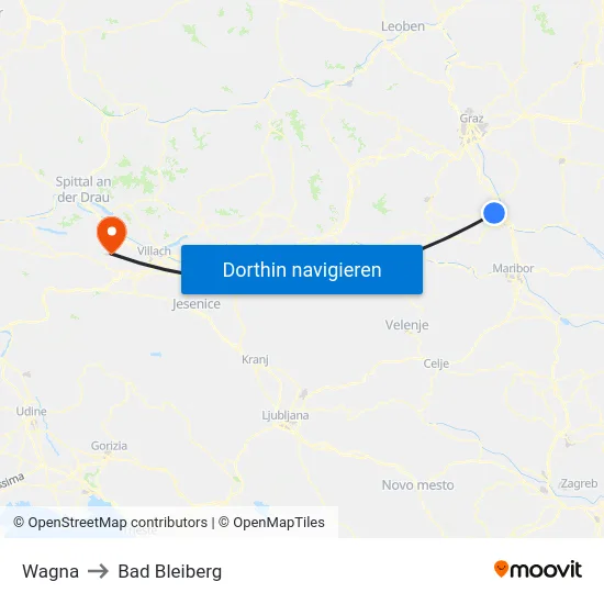 Wagna to Bad Bleiberg map