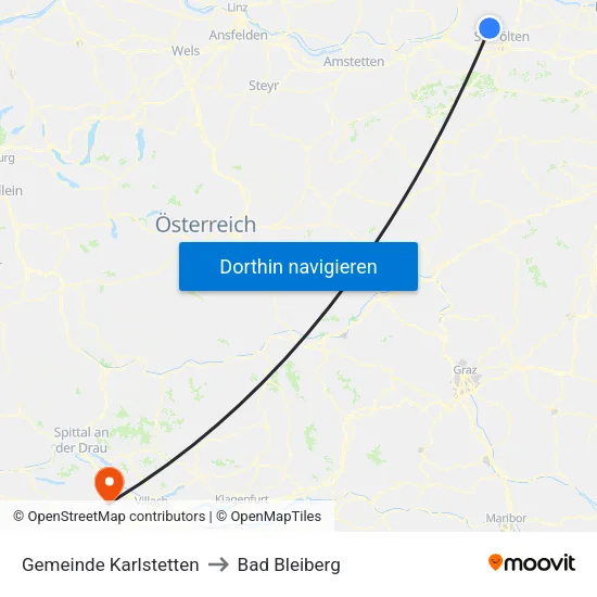 Gemeinde Karlstetten to Bad Bleiberg map