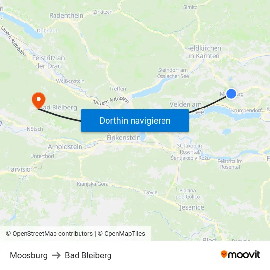 Moosburg to Bad Bleiberg map