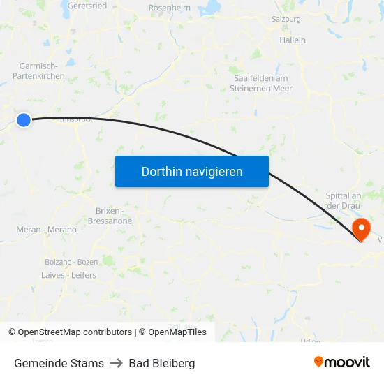 Gemeinde Stams to Bad Bleiberg map
