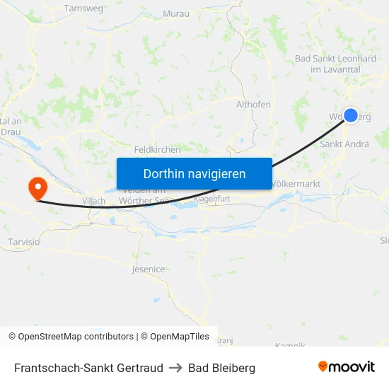 Frantschach-Sankt Gertraud to Bad Bleiberg map