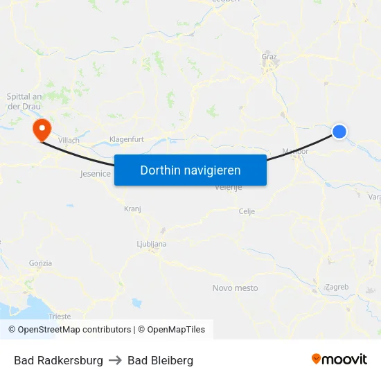 Bad Radkersburg to Bad Bleiberg map