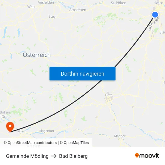 Gemeinde Mödling to Bad Bleiberg map