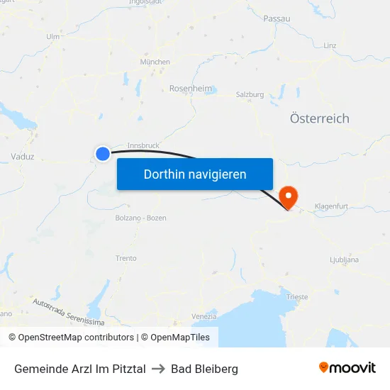 Gemeinde Arzl Im Pitztal to Bad Bleiberg map