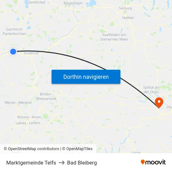 Marktgemeinde Telfs to Bad Bleiberg map