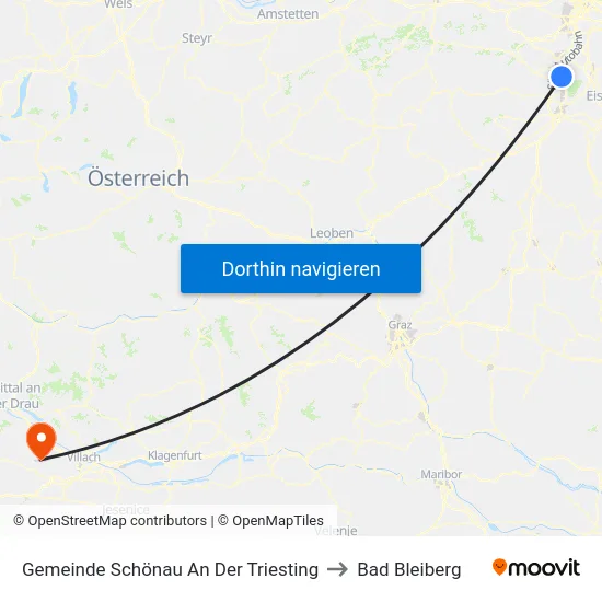 Gemeinde Schönau An Der Triesting to Bad Bleiberg map