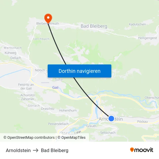 Arnoldstein to Bad Bleiberg map