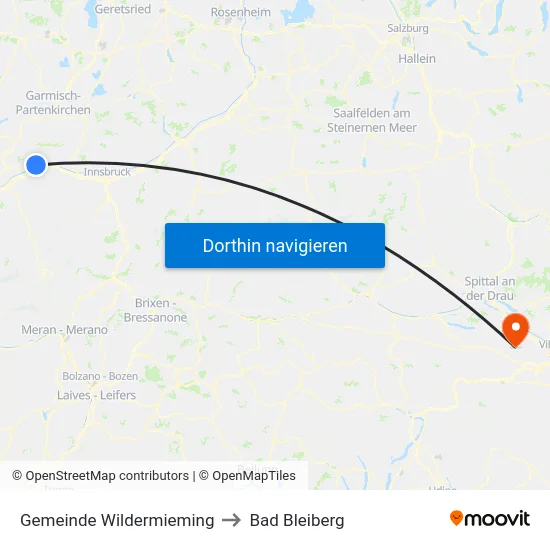 Gemeinde Wildermieming to Bad Bleiberg map