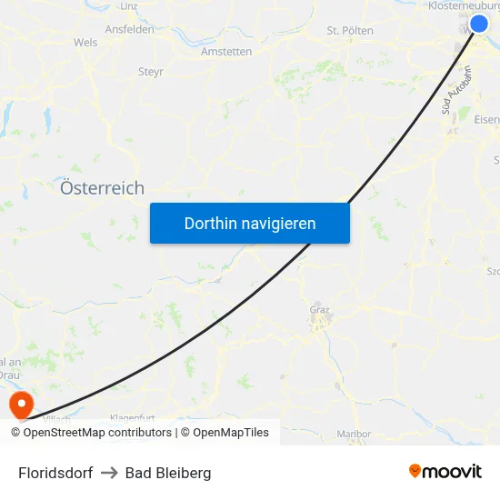 Floridsdorf to Bad Bleiberg map