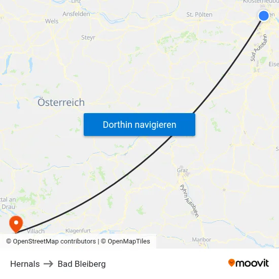Hernals to Bad Bleiberg map