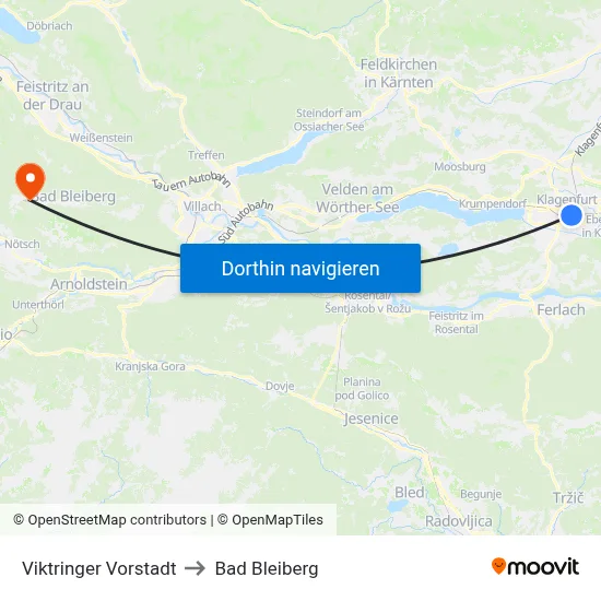 Viktringer Vorstadt to Bad Bleiberg map