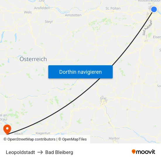 Leopoldstadt to Bad Bleiberg map