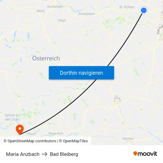 Maria Anzbach to Bad Bleiberg map