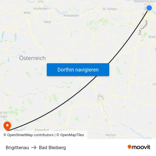 Brigittenau to Bad Bleiberg map